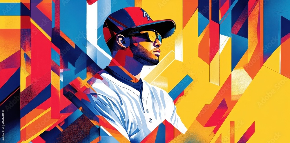 Aufkleber baseball player portrait with dynamic and colorful abstract background