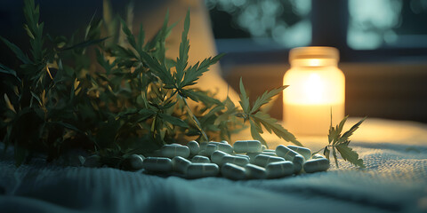 Holistic Wellness: Discover the Benefits of Cannabis and Herbal Remedies for Stress Relief, Relaxation, and Improved Sleep in a Cozy Indoor Environment with Natural Light and Calm Ambiance