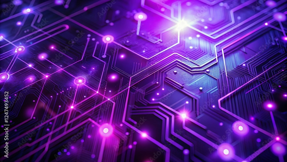 Poster violet tech background: abstract digital network with copy space for text
