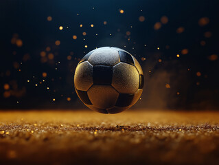 Naklejka premium Dynamischer Fußball mit glühenden Effekten auf dunklem Hintergrund