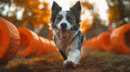 A focused and determined Border Collie in a dog agility course