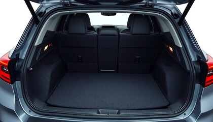 the interior of a car trunk, showing storage space and upholstery materials such as carpet or plastic.