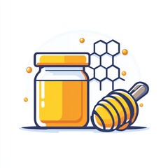 Honey jar with dipper. Healthy, sweet, natural food background. For packaging ads