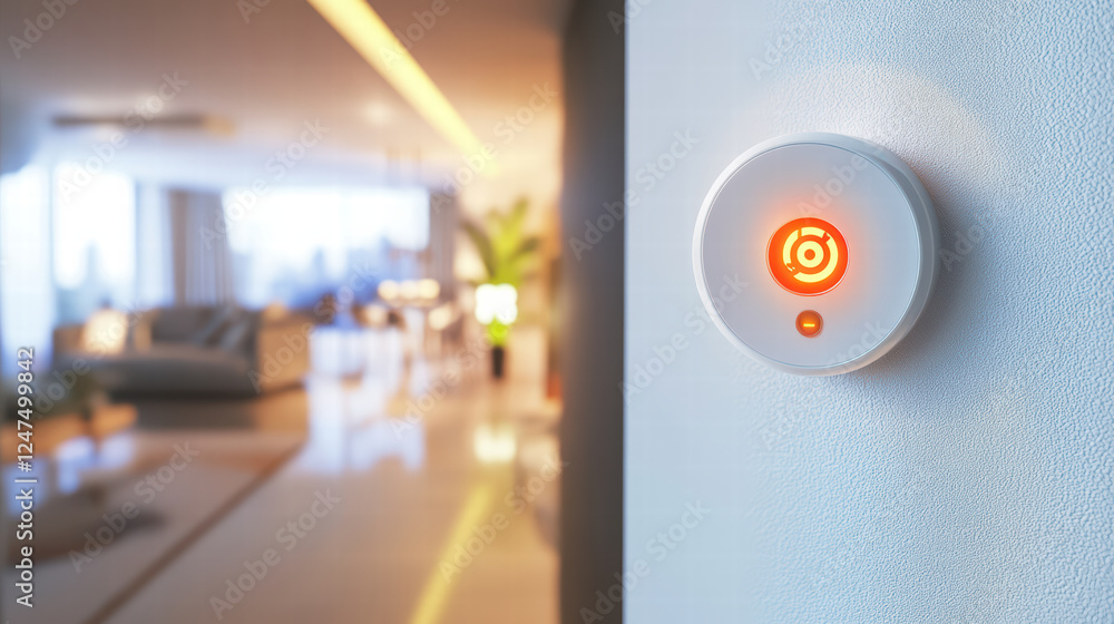 Aufkleber smart home device with advanced fire and smoke detection system, featuring glowing red indicator. th