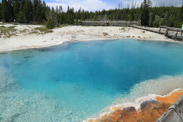 Geothermal Hot Spring Pool with Vibrant Blue Water in Yellowstone National Park