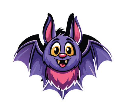 Morcego de dormir de Halloween bonito e realista, estilo vetorial de desenho animado, com contornos, isolado em fundo branco