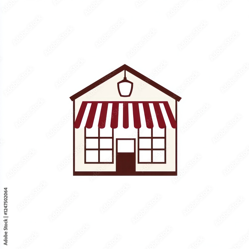 Poster storefront with awning and a lightbulb in a building; for business or retail use