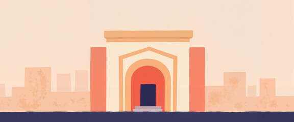 Minimalist architectural facade on urban background, modern design