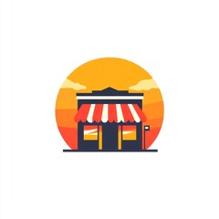 Obraz premium Storefront icon on sunset, for branding or advertising small local business