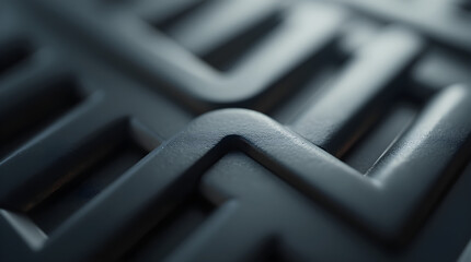 Abstract Maze Pattern: Close-Up of Interlocking Geometric Shapes in a Modern, Textured Design | Metallic Gray Tones, Conceptual Art, Intricate Labyrinth Image