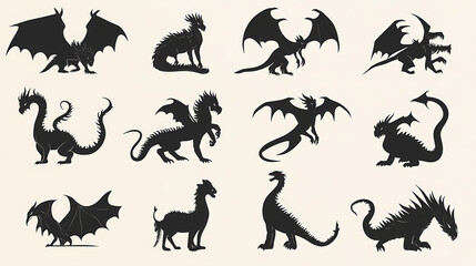 Naklejka premium Mythical beasts: creature silhouettes. Mythical Beasts. Illustration