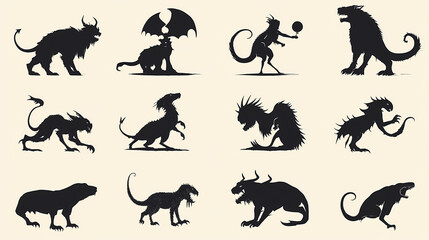 Obraz premium Mythical beasts: creature silhouettes. Mythical Beasts. Illustration