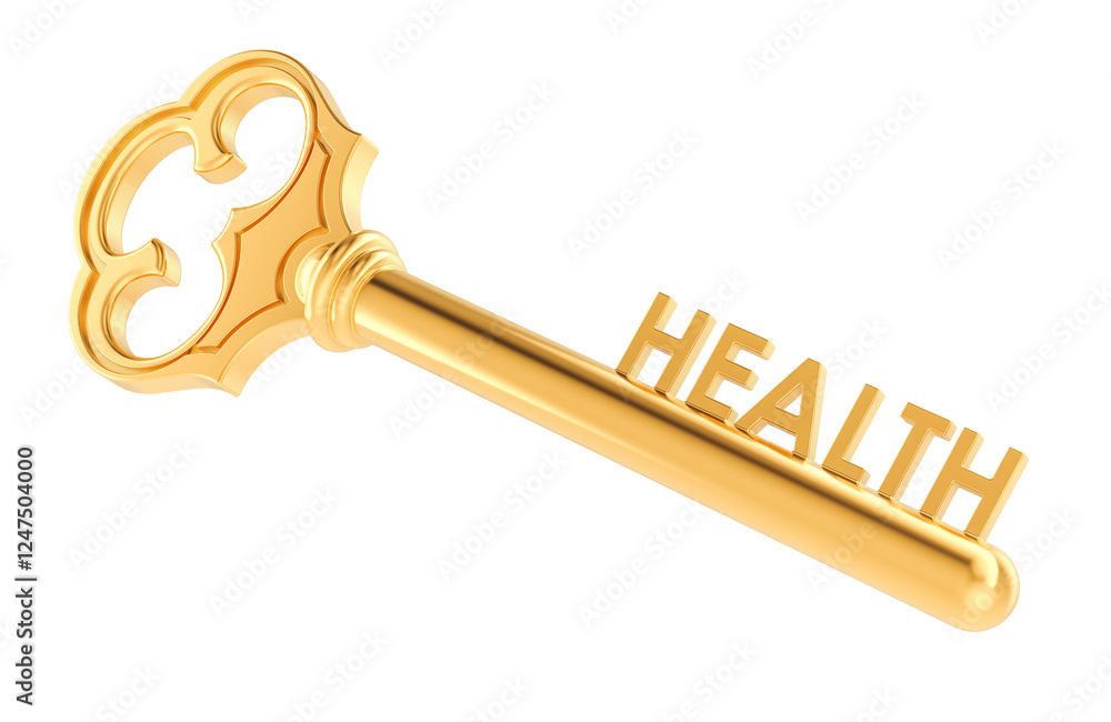 Poster key to health concept, 3d rendering isolated on transparent background
