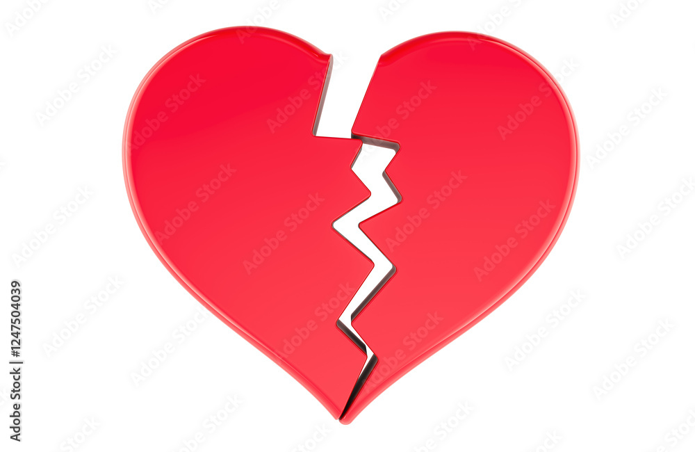 Poster red heart broken to two pieces, 3d rendering isolated on transparent background