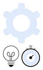 Gear light bulb and stopwatch symbolize essential themes creativity, innovation, productivity, efficiency, mechanics, brainstorming, and time management. Ideal for startups, business strategies