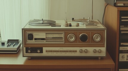 Obraz premium Vintage Stereo System on Wooden Table