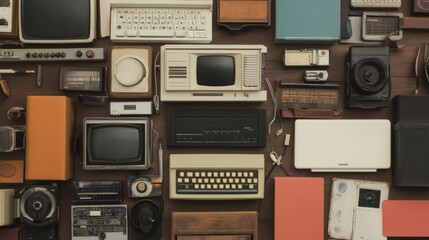 Obraz premium Vintage Tech Collection Desk Flatlay