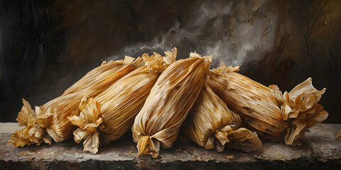 Traditional Mexican Tamales: Savory Handmade Dish with Rustic Texture and Delicious Aroma for Festive Celebrations and Family Gatherings, Nourishing Comfort Food Reflecting Culinary Heritage and