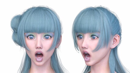 Naklejka premium 女性の顔アップ 3DCGレンダリング