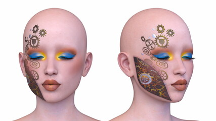 女性の顔アップ　3DCGレンダリング