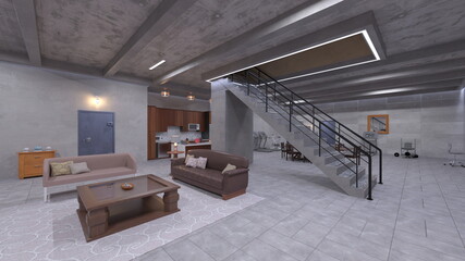 地下休憩室　3DCGレンダリング