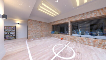 夜景が見えるリビングルーム　3DCGレンダリング