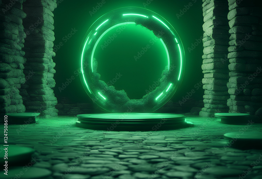 Aufkleber background presentation showcase render ruins abstract product neon scene minimal cobblestone frame 