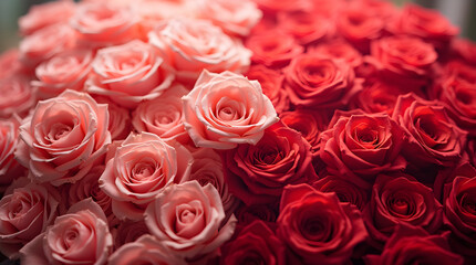Fototapeta premium Close-Up of a Beautiful Bouquet of Pink and Red Roses: Romantic Floral Arrangement, Perfect for Valentine's Day, Anniversaries, and Special Occasions