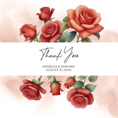 Romantic rose flower wedding thank you card