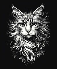 Obraz premium Cute Cartoon Black Kitten Portrait Vector Illustration