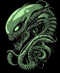 Alien UFO Monster Creature Vector Art Illustration Design