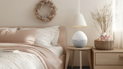Minimalist Bedroom Decor with Easter Elements and Cozy Atmosphere Concept of Tranquil Living Space Home Design Seasonal Decoration