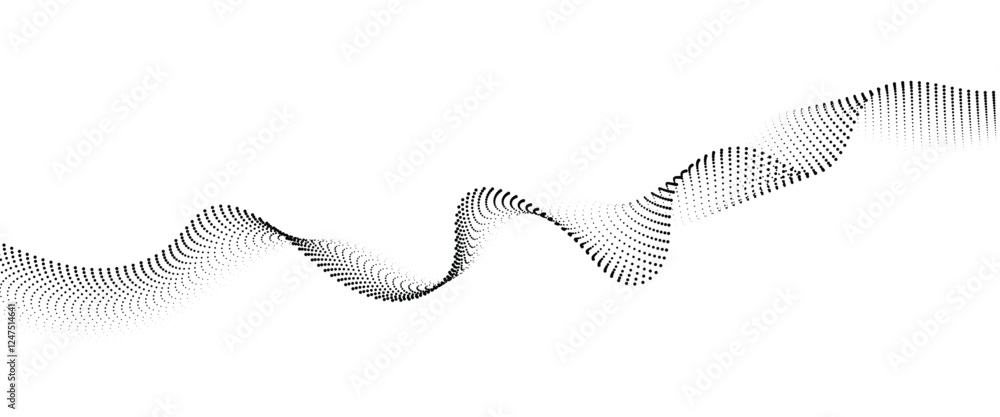 Poster flowing dot wave halftone gradient pattern on transparent background