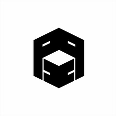 Abstract hexagon and box logo design.