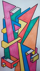 Vibrant geometric shapes and colors create an artistic mobile wallpaper design. Generative AI