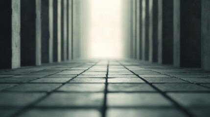 Paved path leading to bright light, urban setting, hope concept