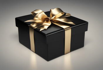Obraz premium box gift ribbon black wrapping gold 3d icon present surprise package celebration illustration love festival christmas birthday bow holiday anniversary three-dimensional decoration red valentine