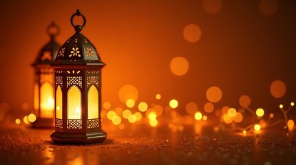 Beautiful Ramadan scene with traditional Arabic lanterns on a warm background ideal for Ramadan celebration invitations and event decor
