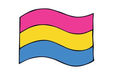 Obraz premium Colorful Pansexual pride flag Happy pride day LGBTQ community Pride Month Vector hand drawn doodle for posters, stickers, logo, cards