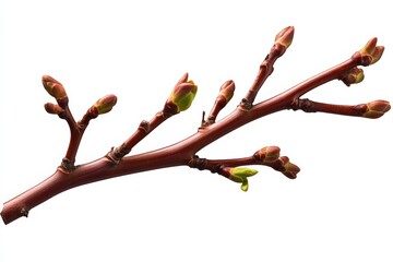 Fresh budding branch with green leaves, spring growth concept
