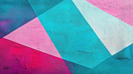 Obraz premium A vibrant abstract mural featuring geometric shapes in pink, blue, and white tones.
