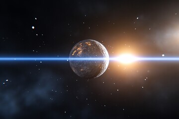 Fototapeta premium Planet, sun, space, cosmic rays, background, science fiction, astronomy illustration.