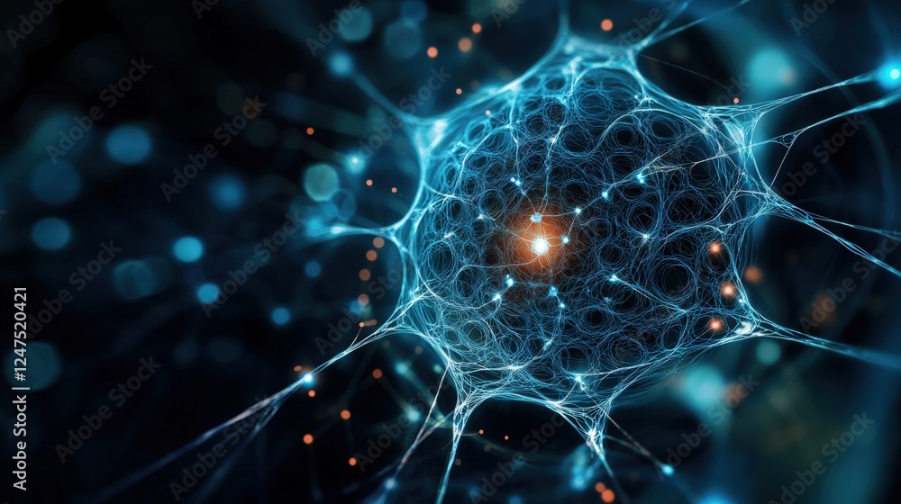 Aufkleber Abstract Representation of a Neural Network with Blue Light Effects
