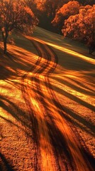 Sunset Path in Autumn Forest Phone Background