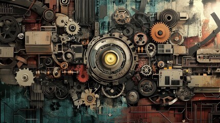 Fototapeta premium Intricate machinery comprised of gears and mechanical components is displayed