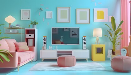 Modern Living Room with Vibrant Colors and Stylish Decor