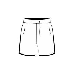 shorts with pockets, summer wear, swimming, gym, in black line drawing on transparent background