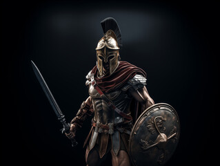 Naklejka premium Spartan warrior with sword and heavy armor, generated ai 