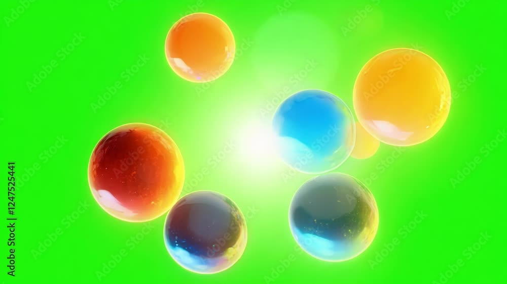 Poster a series of small colorful orbs emerge from a vibrant source adding a playful texture to the scene. 
