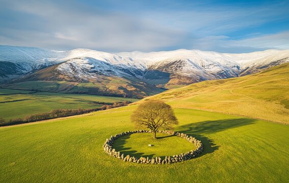 In Langwathby, Cumbria, UK, stands Long Meg and Her Daughters stone circle, a prehistoric Neolithic site, from which one can admire the southeastern view extending over the Eden Valley to the